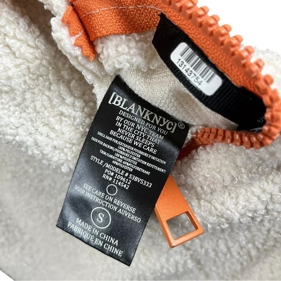 Blank NYC Fleece Leopard Print Faux Leather Trim Coat Jacket Beige Tan Small - Picture 11 of 12